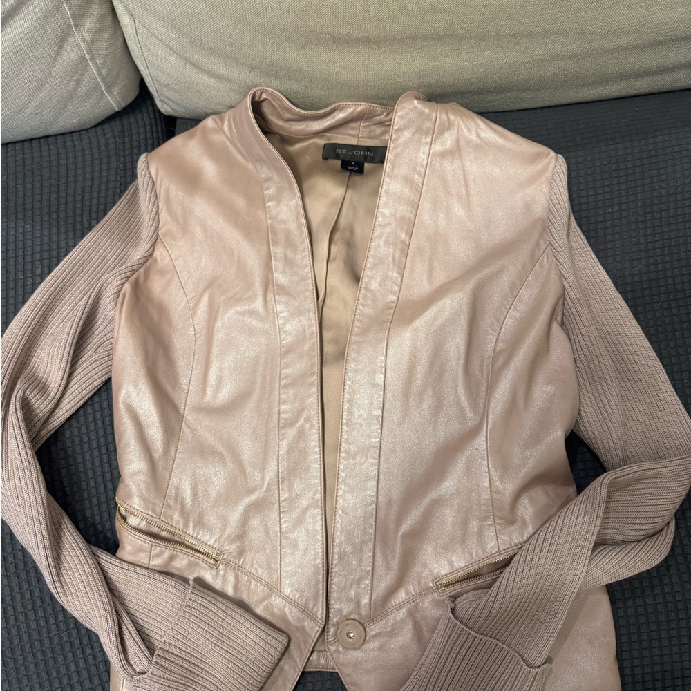 St. John leather and silk jacket size 8 (medium) - Picture 4 of 6